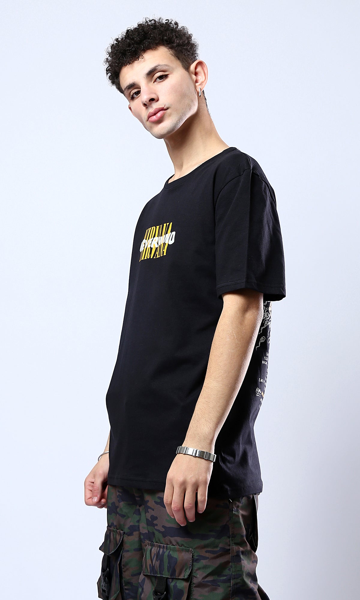 O178969 Black Cotton Short Sleeves Slip On T-Shirt