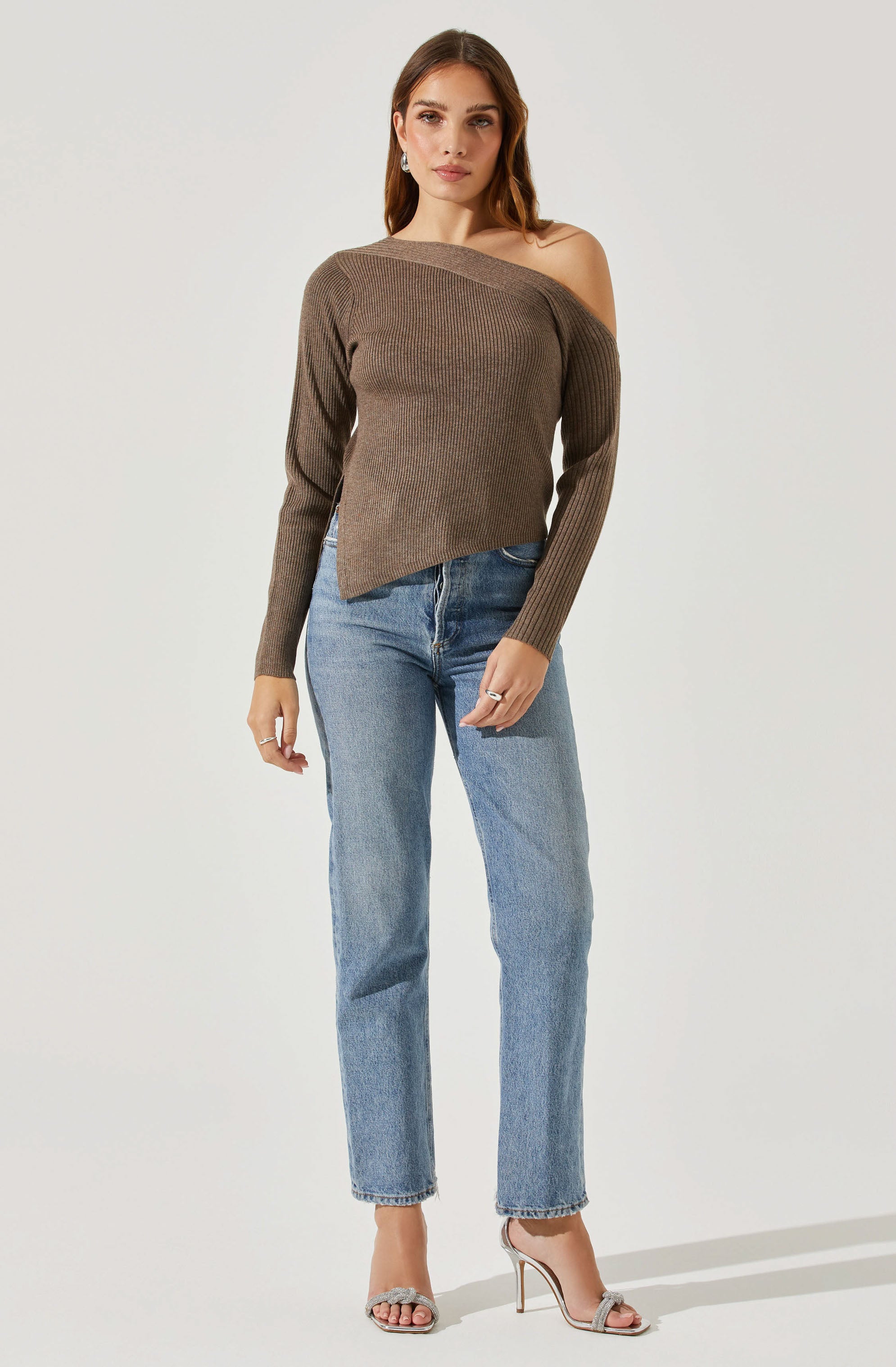 Off Shoulder Ribbed Knit Sweater