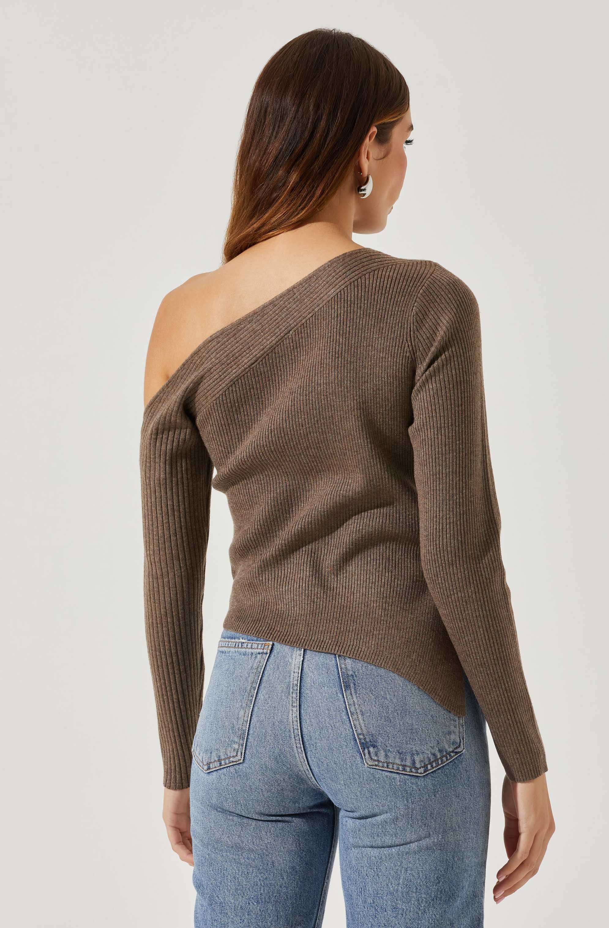 Off Shoulder Ribbed Knit Sweater