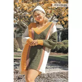 Oversized Multicolor Bouclé V-neck Sweater Dress With Side Slit