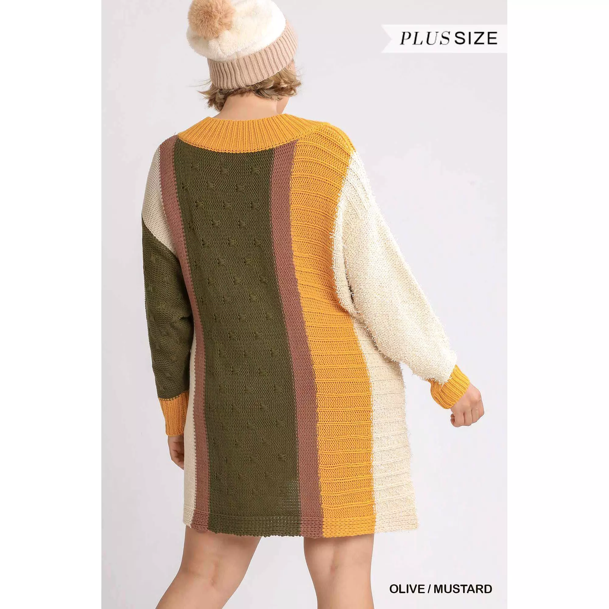 Oversized Multicolor Bouclé V-neck Sweater Dress With Side Slit