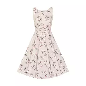 Pale Salmon Pink Polka Dot Floral Sleeveless Tea Dress