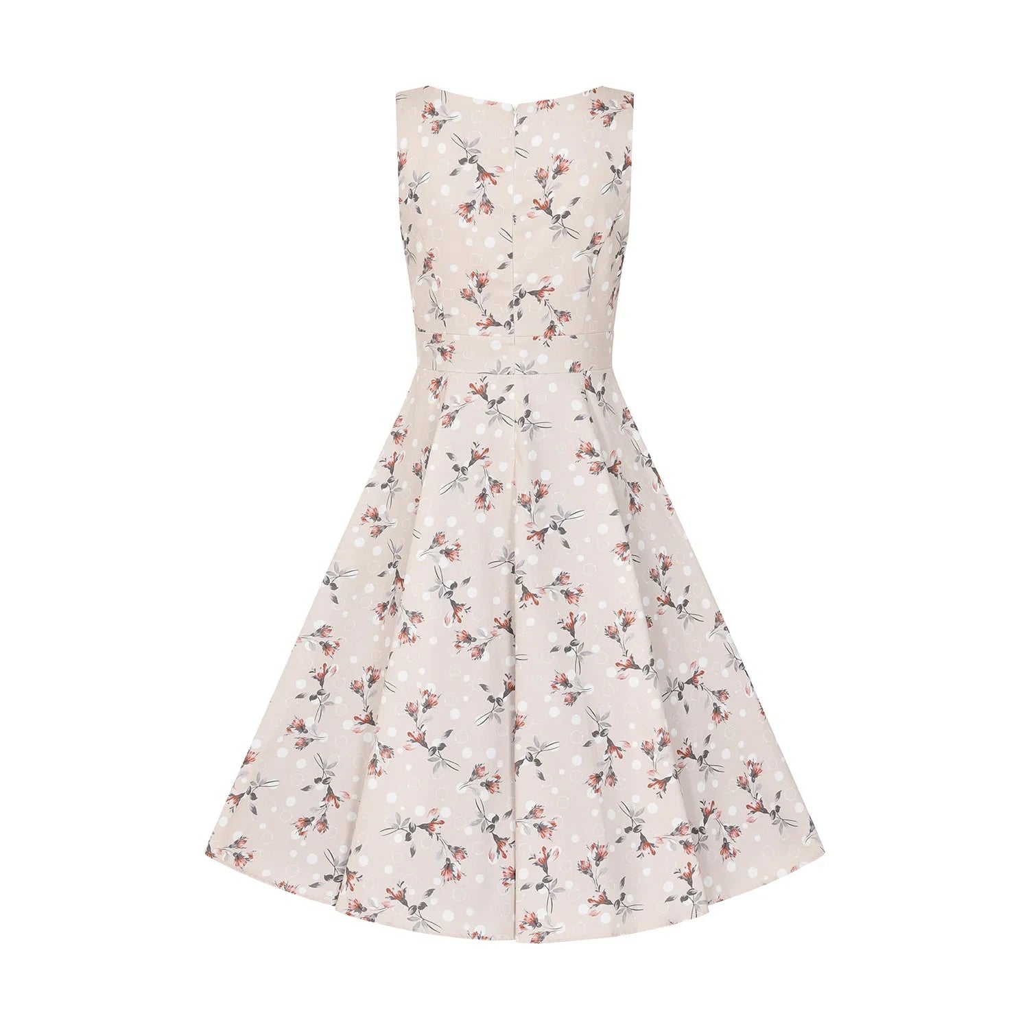 Pale Salmon Pink Polka Dot Floral Sleeveless Tea Dress