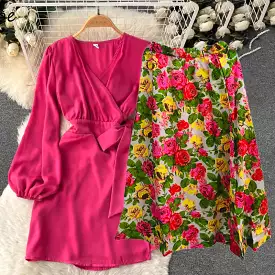 Pink floral top and skirt set for women (S4682658)