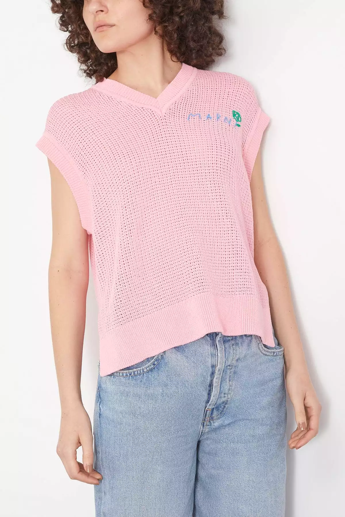 Pink Gummy Sleeveless V-Neck Sweater