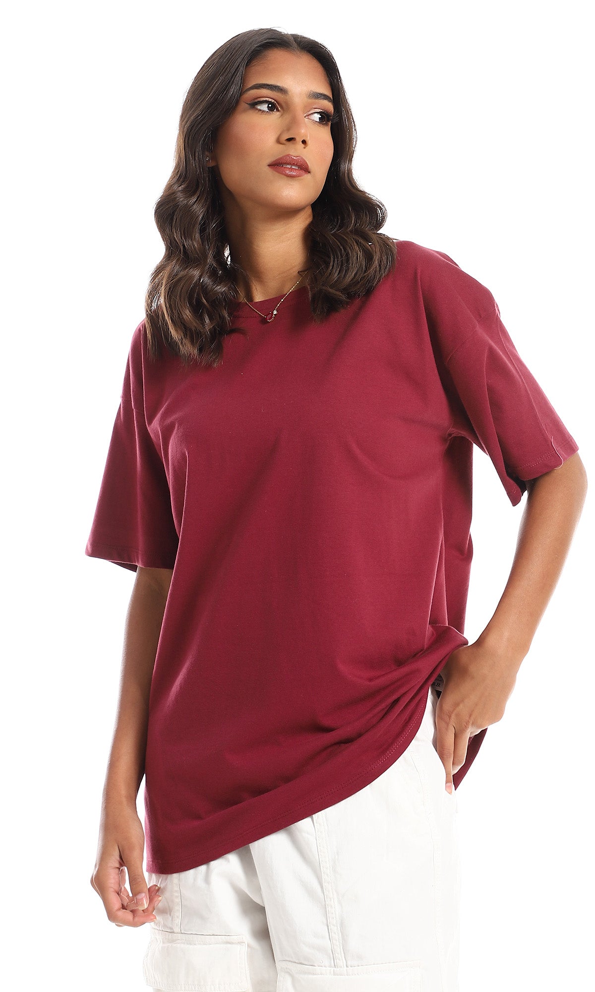 Plain Oversized Burgundy Cotton T-Shirt - 98829