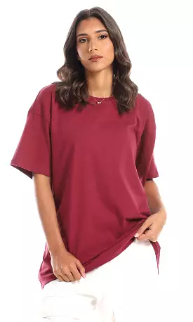 Plain Oversized Burgundy Cotton T-Shirt - 98829