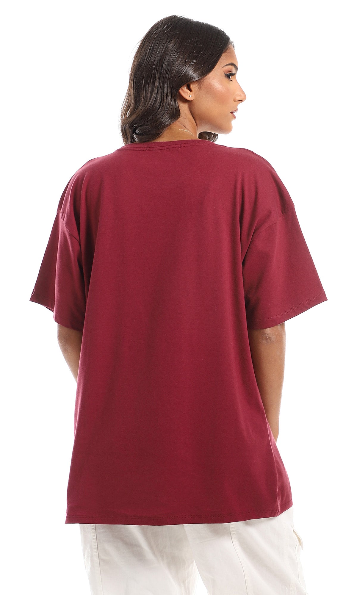 Plain Oversized Burgundy Cotton T-Shirt - 98829