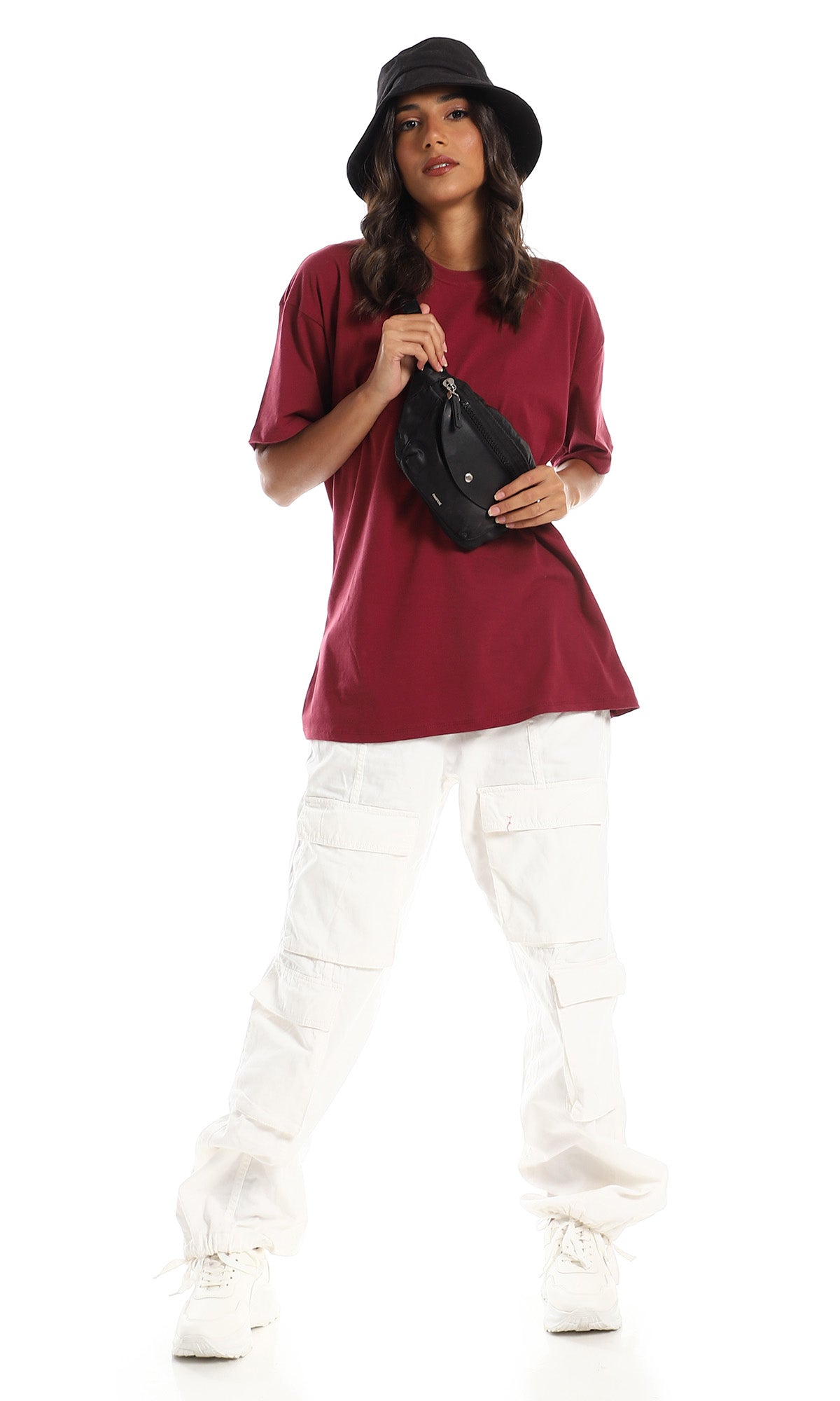 Plain Oversized Burgundy Cotton T-Shirt - 98829