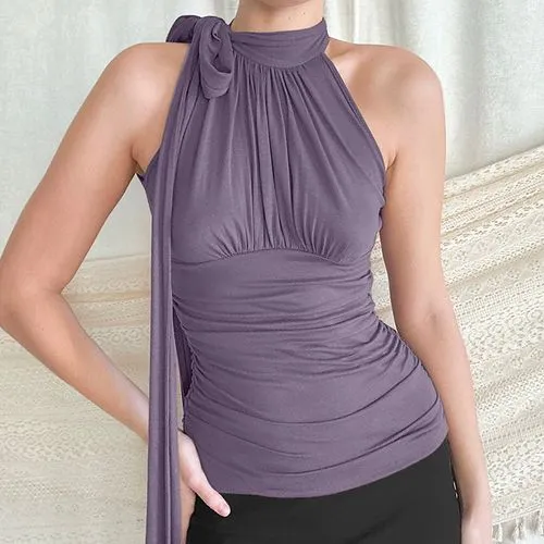 Pleated Solid Color Women's Vest T-Shirts