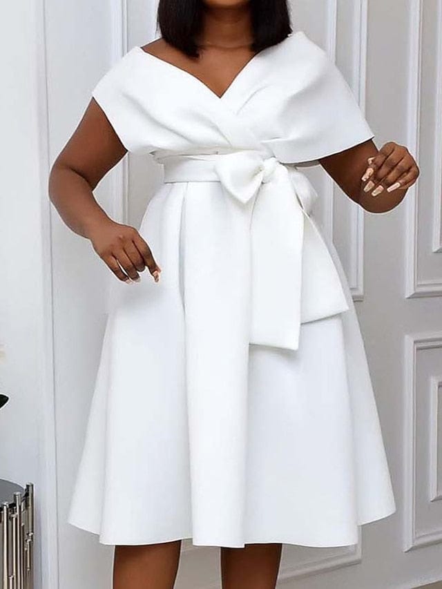 Plus Size Knee Length Midi Dress with Classic V-Neck