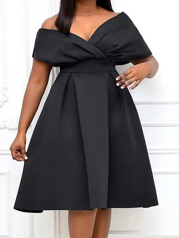 Plus Size Knee Length Midi Dress with Classic V-Neck