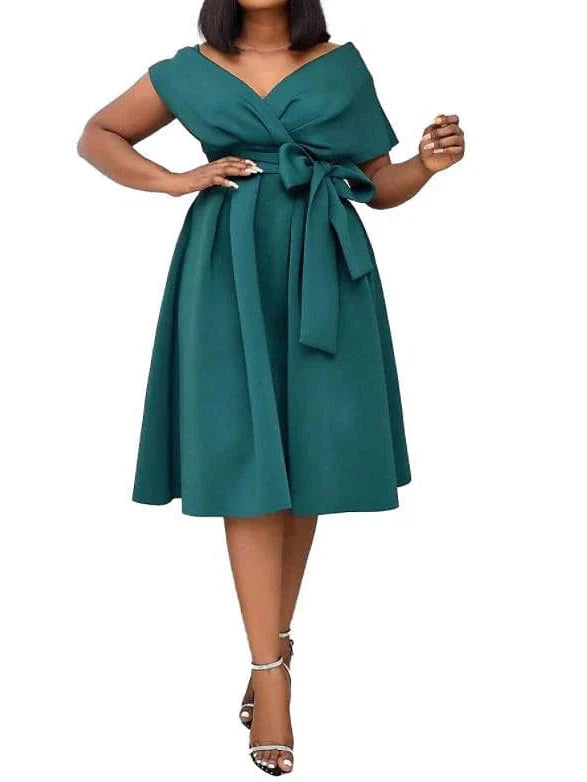 Plus Size Knee Length Midi Dress with Classic V-Neck