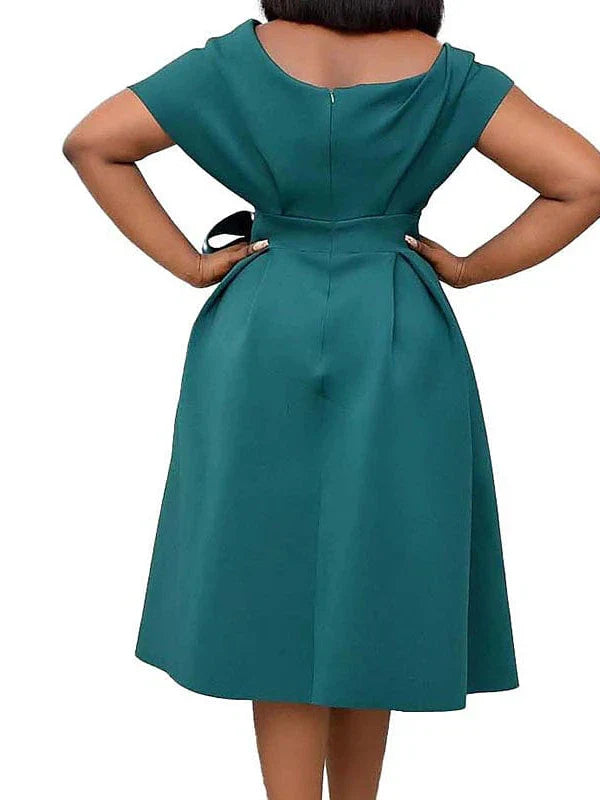 Plus Size Knee Length Midi Dress with Classic V-Neck