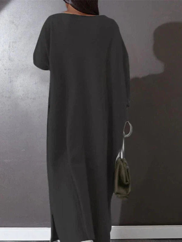 Plus Size Maxi Dress with V-neck and Long Sleeves