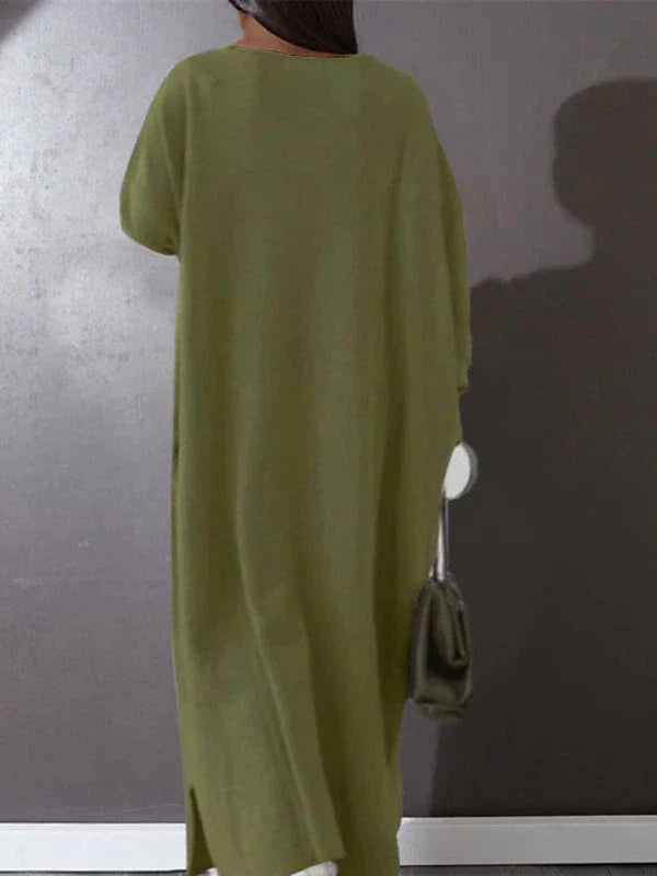 Plus Size Maxi Dress with V-neck and Long Sleeves