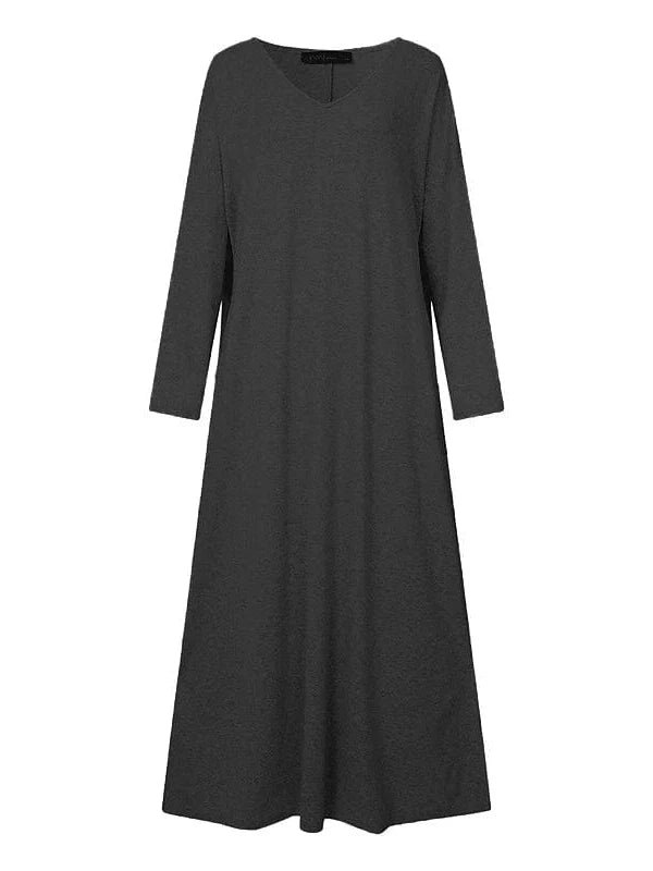 Plus Size Maxi Dress with V-neck and Long Sleeves