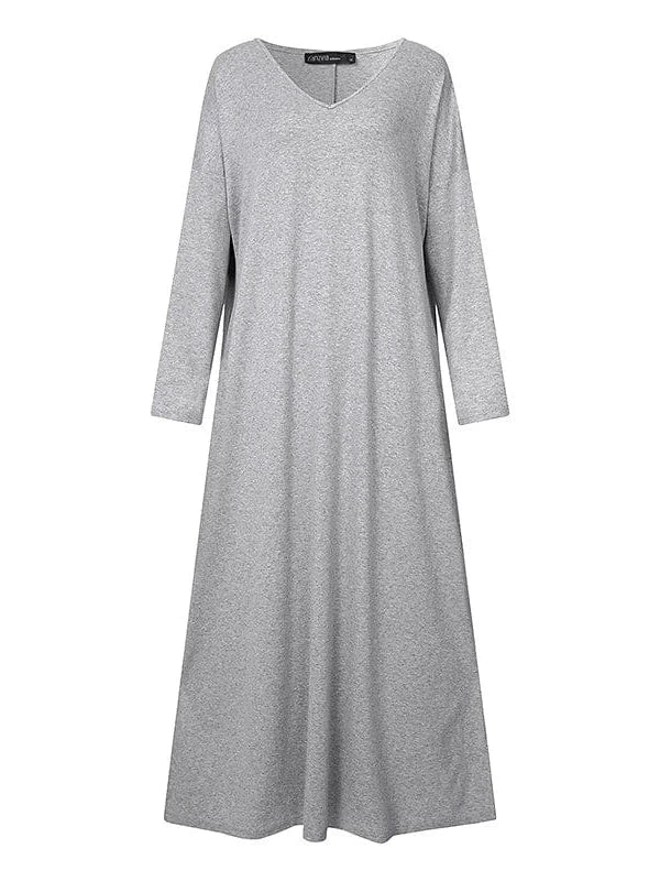 Plus Size Maxi Dress with V-neck and Long Sleeves