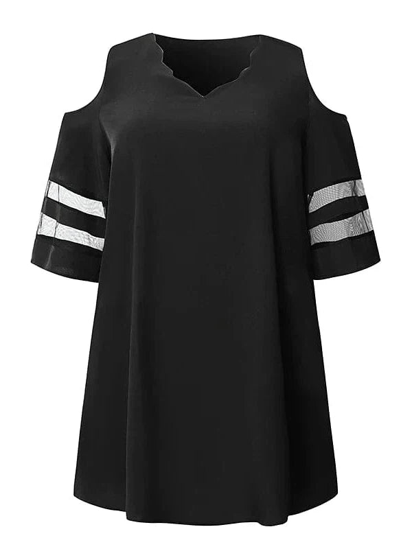 Plus Size V-Neck Ruched Sleeve Casual Mini Dress