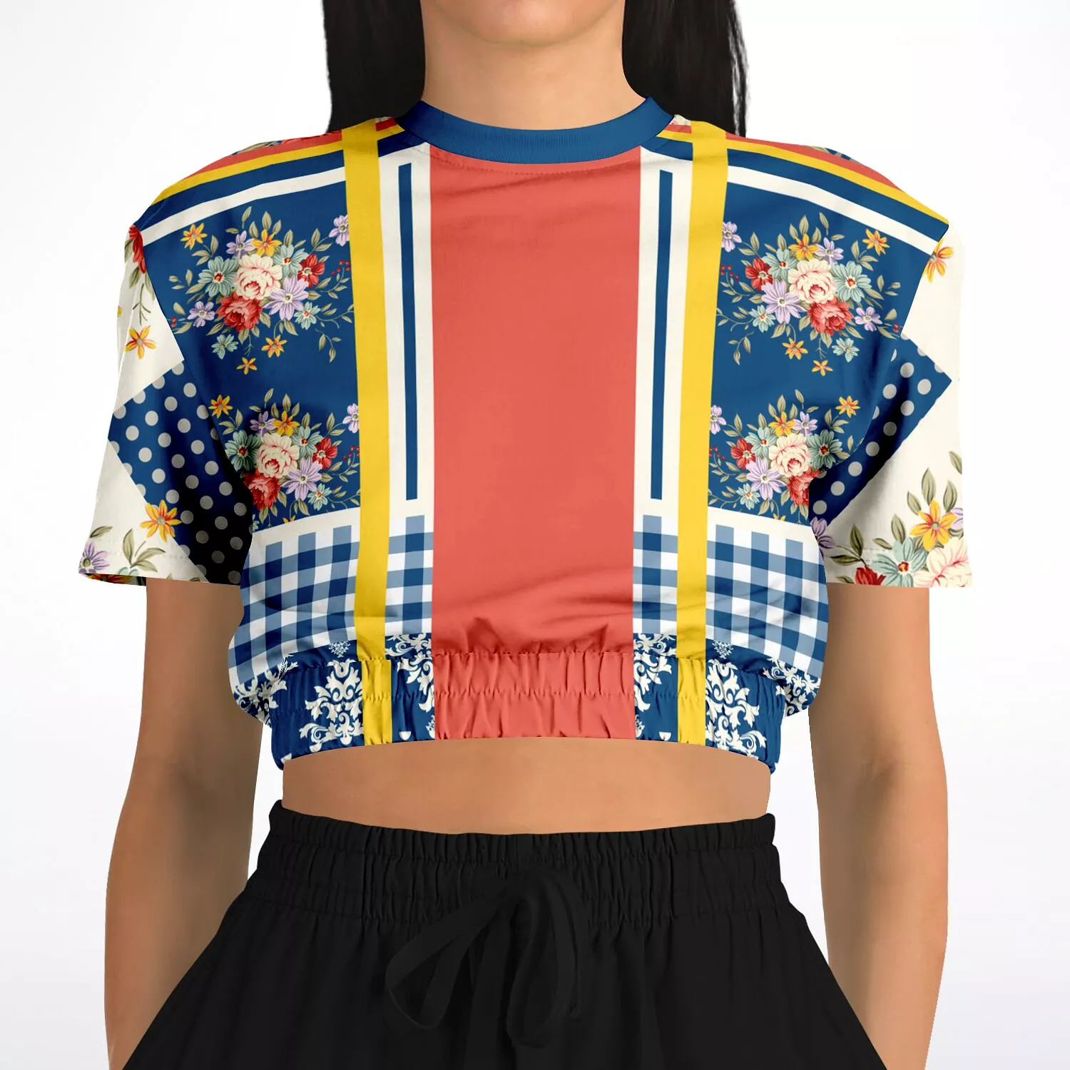 Porcelain Fleur Cropped Sweater in Eco-Poly - Short Sleeve