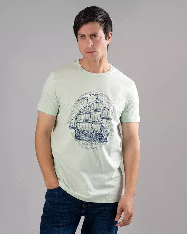 Printed T-Shirt - Mint, Round Neck