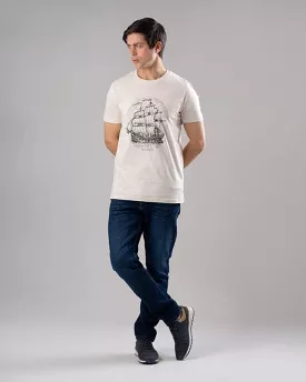 Printed T-shirt - off white with round neck design.