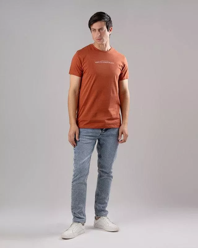 Printed T-shirt with round neck - Havane