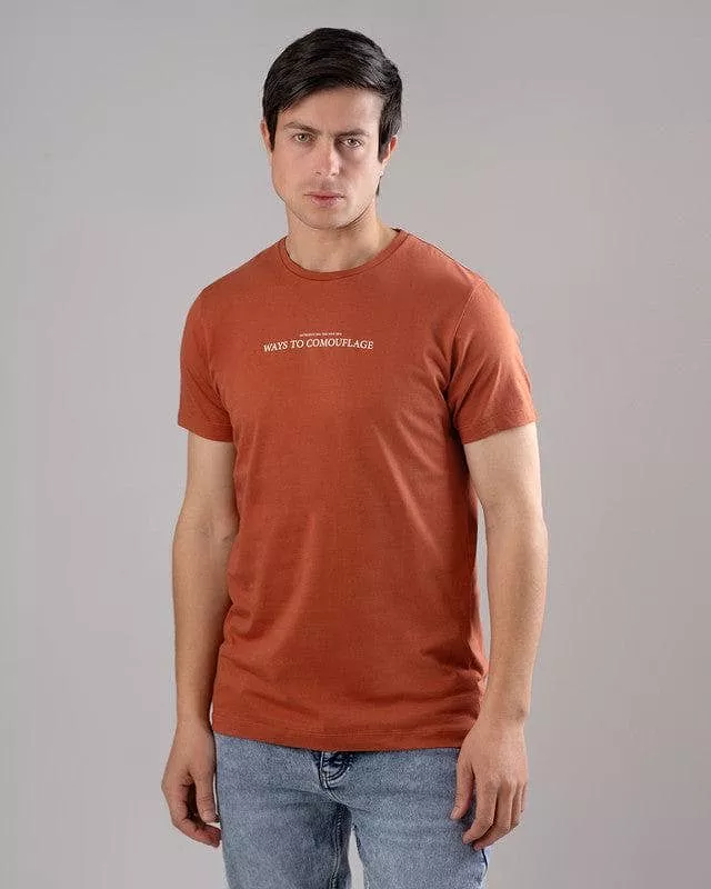 Printed T-shirt with round neck - Havane