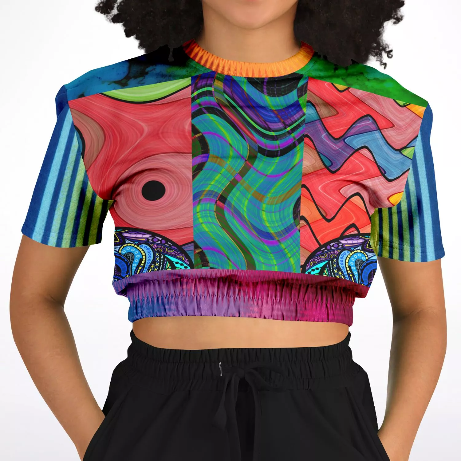 Psychedelic Short Sleeve Cropped Sweater | Eco-Friendly Pollyblend