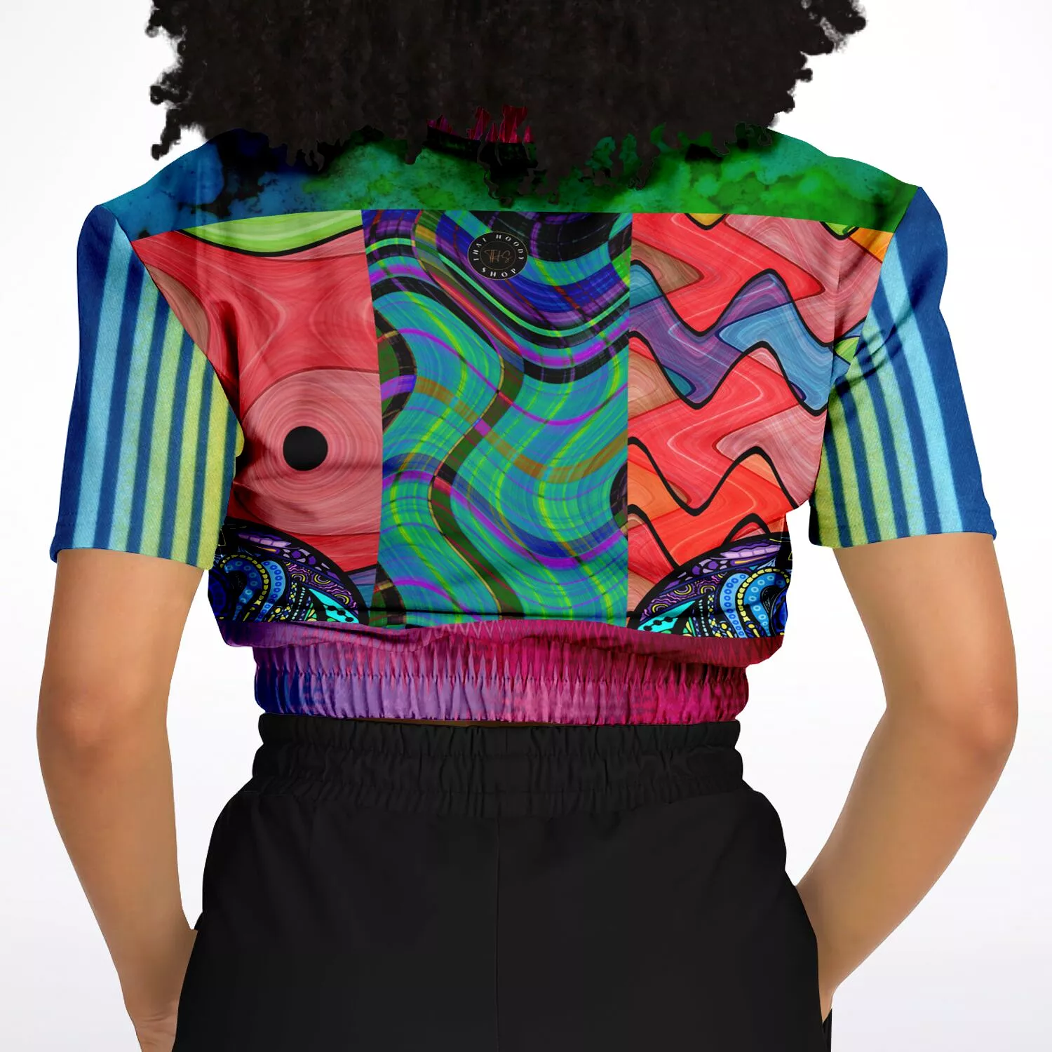 Psychedelic Short Sleeve Cropped Sweater | Eco-Friendly Pollyblend