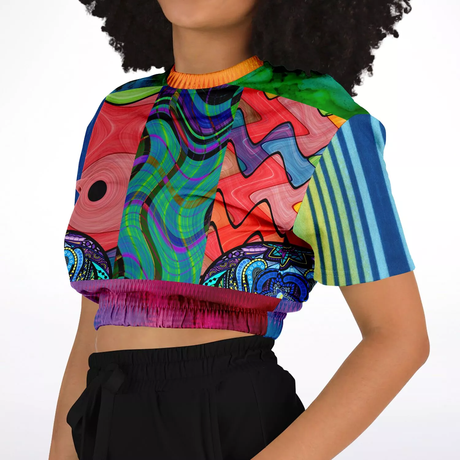 Psychedelic Short Sleeve Cropped Sweater | Eco-Friendly Pollyblend