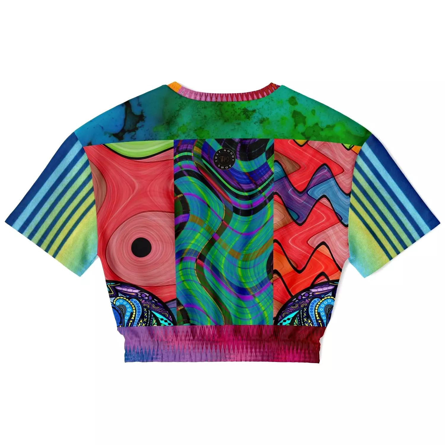 Psychedelic Short Sleeve Cropped Sweater | Eco-Friendly Pollyblend