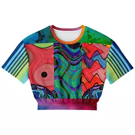 Psychedelic Short Sleeve Cropped Sweater | Eco-Friendly Pollyblend