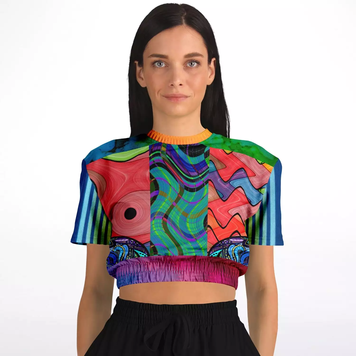 Psychedelic Short Sleeve Cropped Sweater | Eco-Friendly Pollyblend