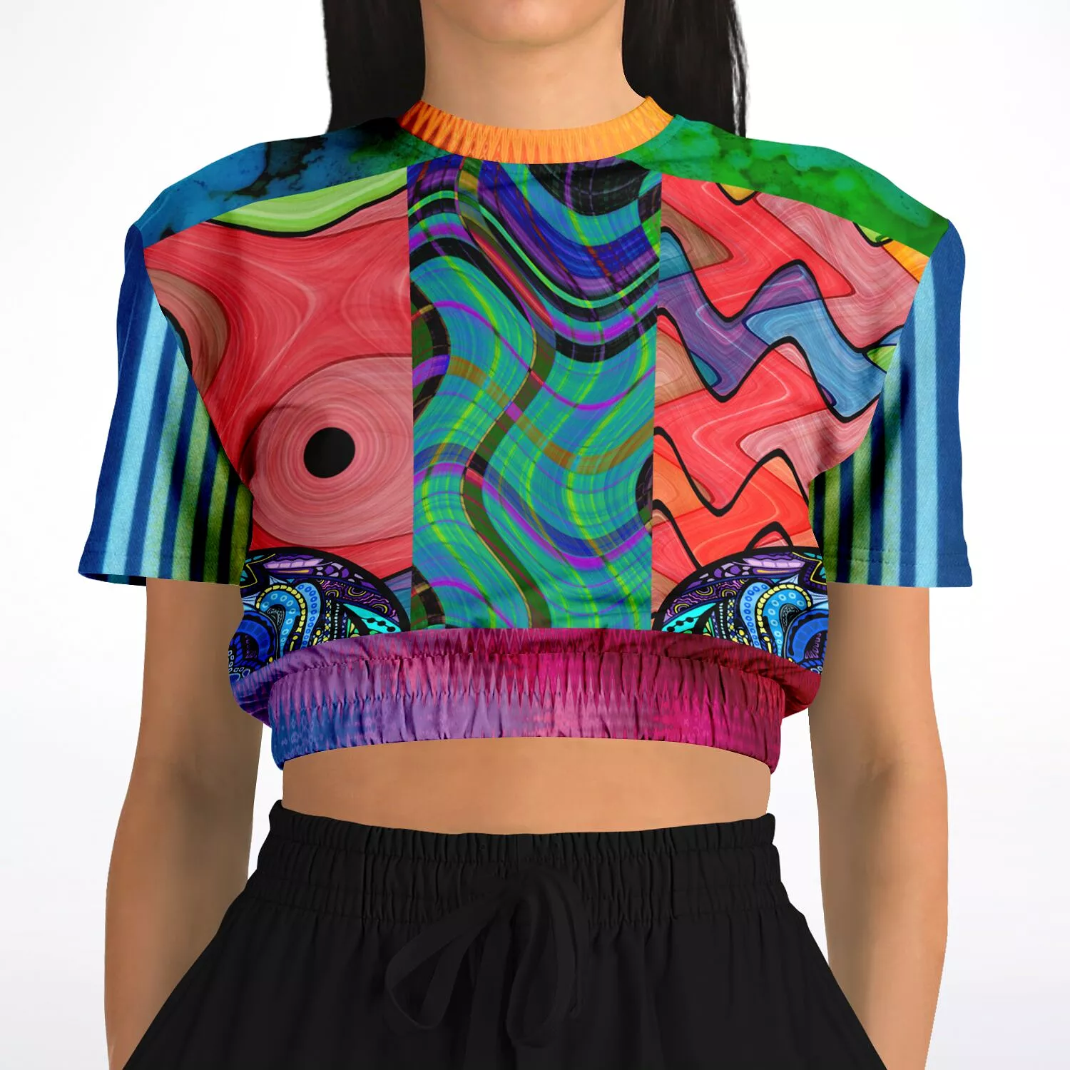 Psychedelic Short Sleeve Cropped Sweater | Eco-Friendly Pollyblend