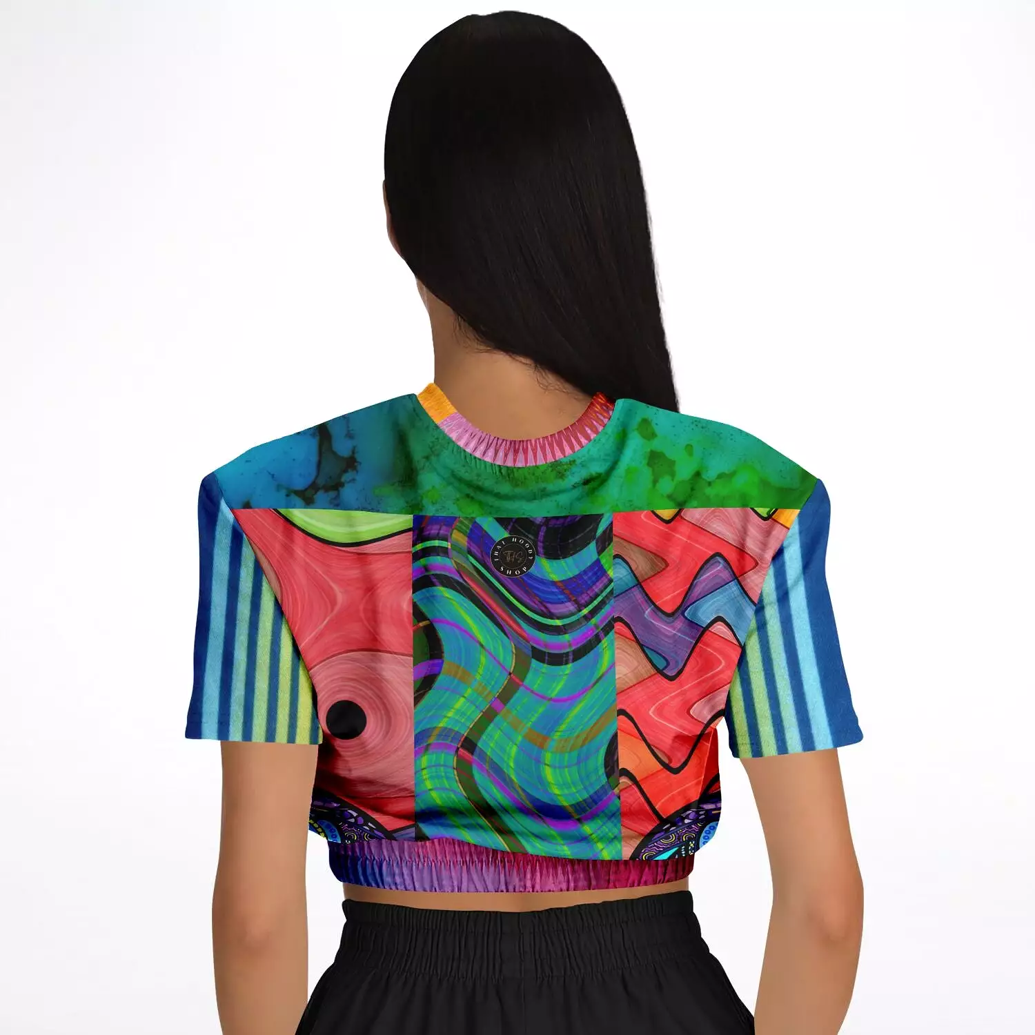 Psychedelic Short Sleeve Cropped Sweater | Eco-Friendly Pollyblend