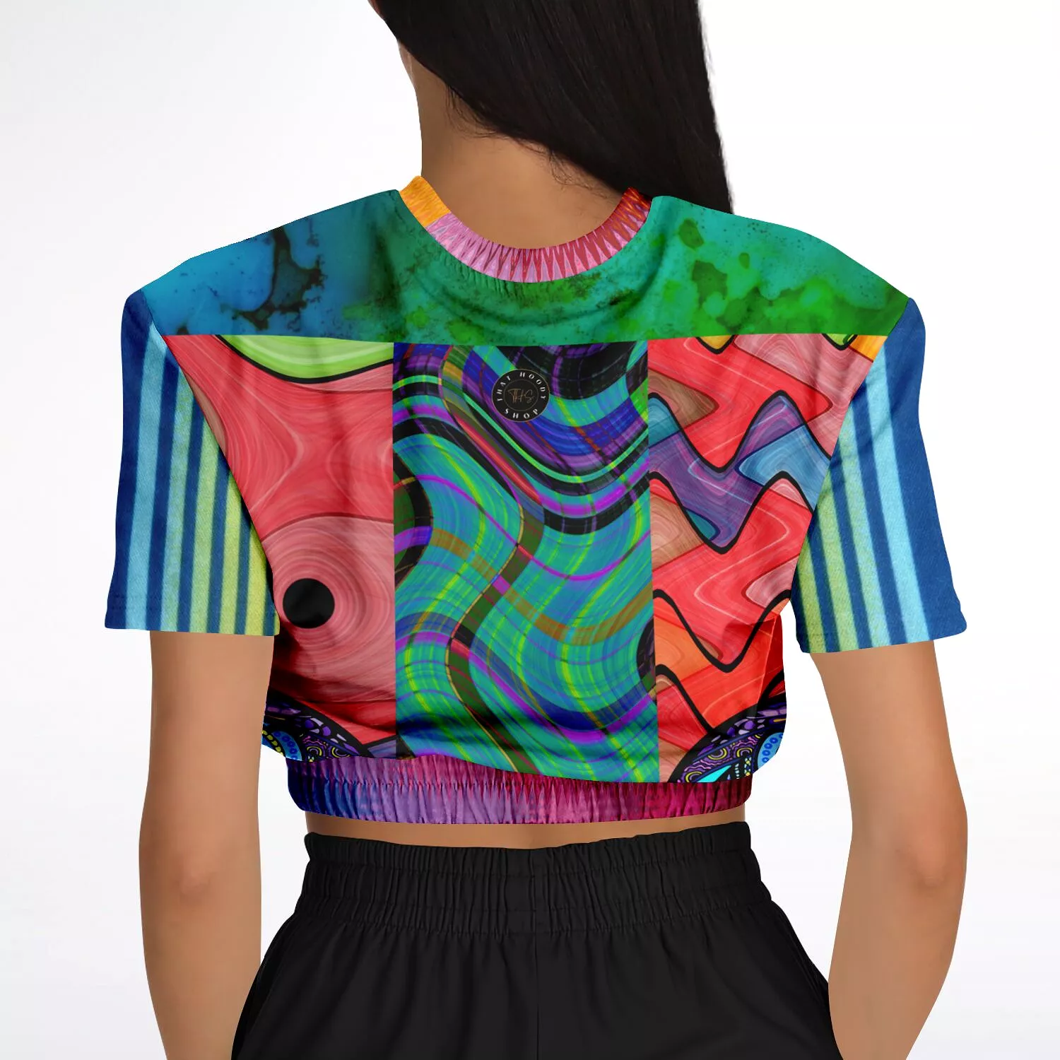 Psychedelic Short Sleeve Cropped Sweater | Eco-Friendly Pollyblend