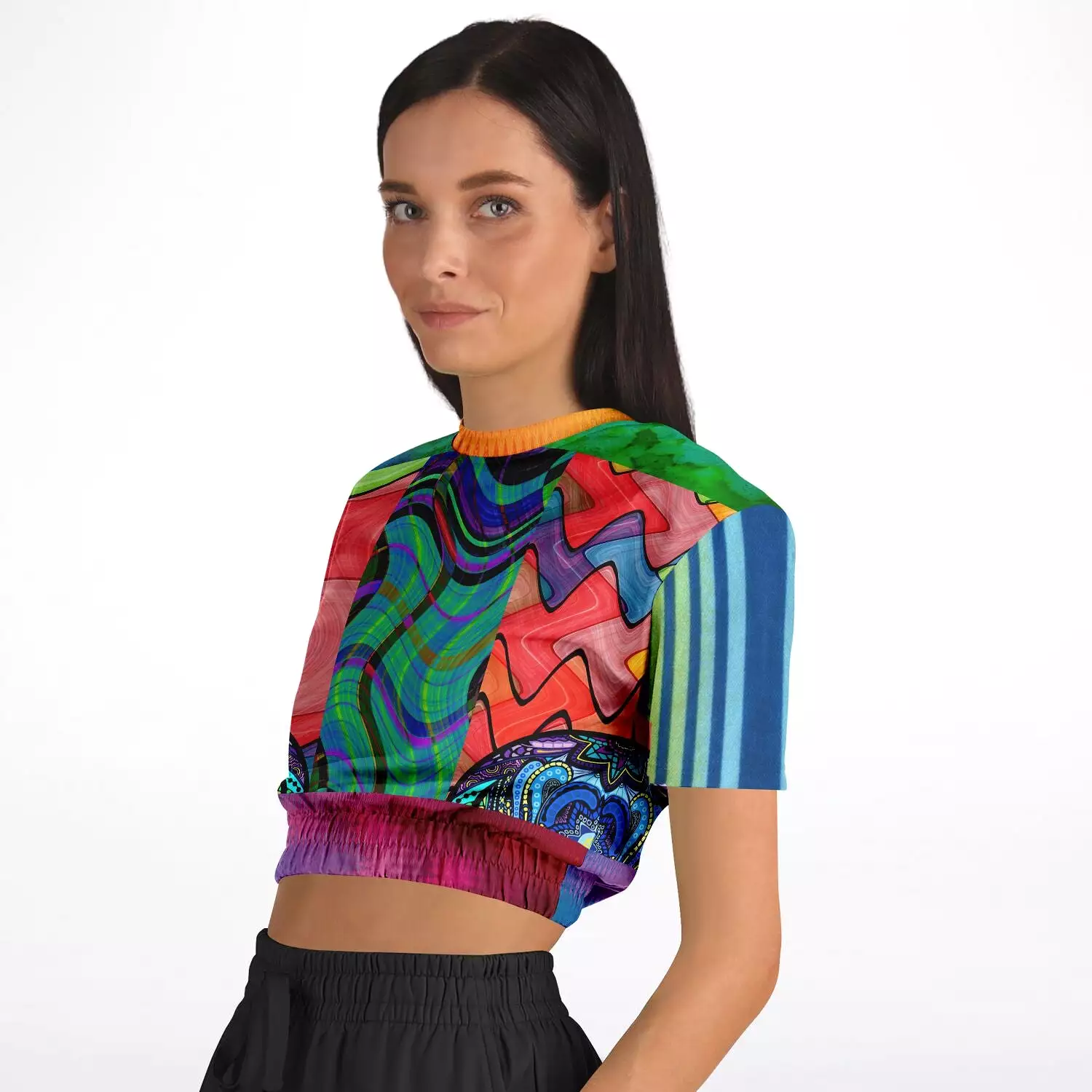 Psychedelic Short Sleeve Cropped Sweater | Eco-Friendly Pollyblend