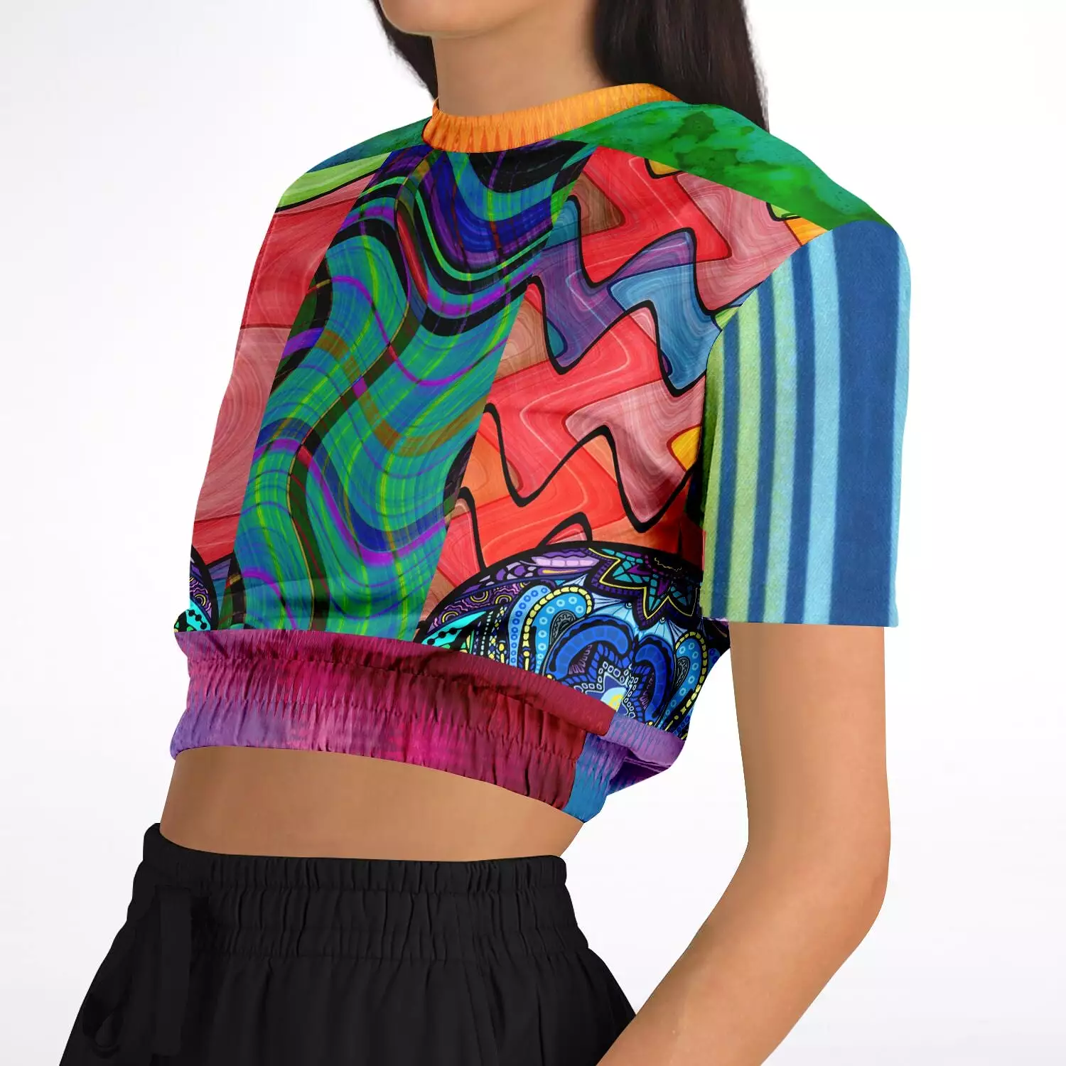 Psychedelic Short Sleeve Cropped Sweater | Eco-Friendly Pollyblend