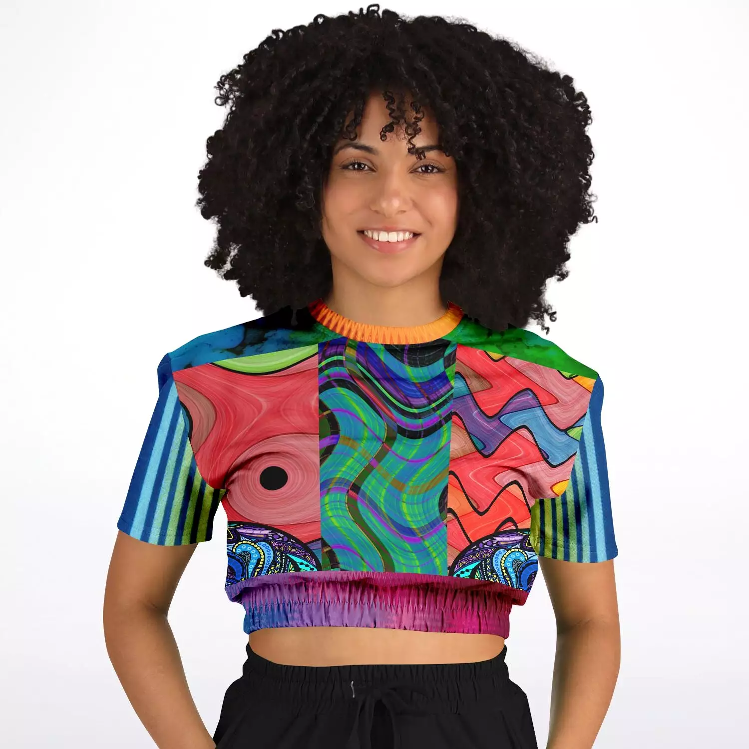 Psychedelic Short Sleeve Cropped Sweater | Eco-Friendly Pollyblend