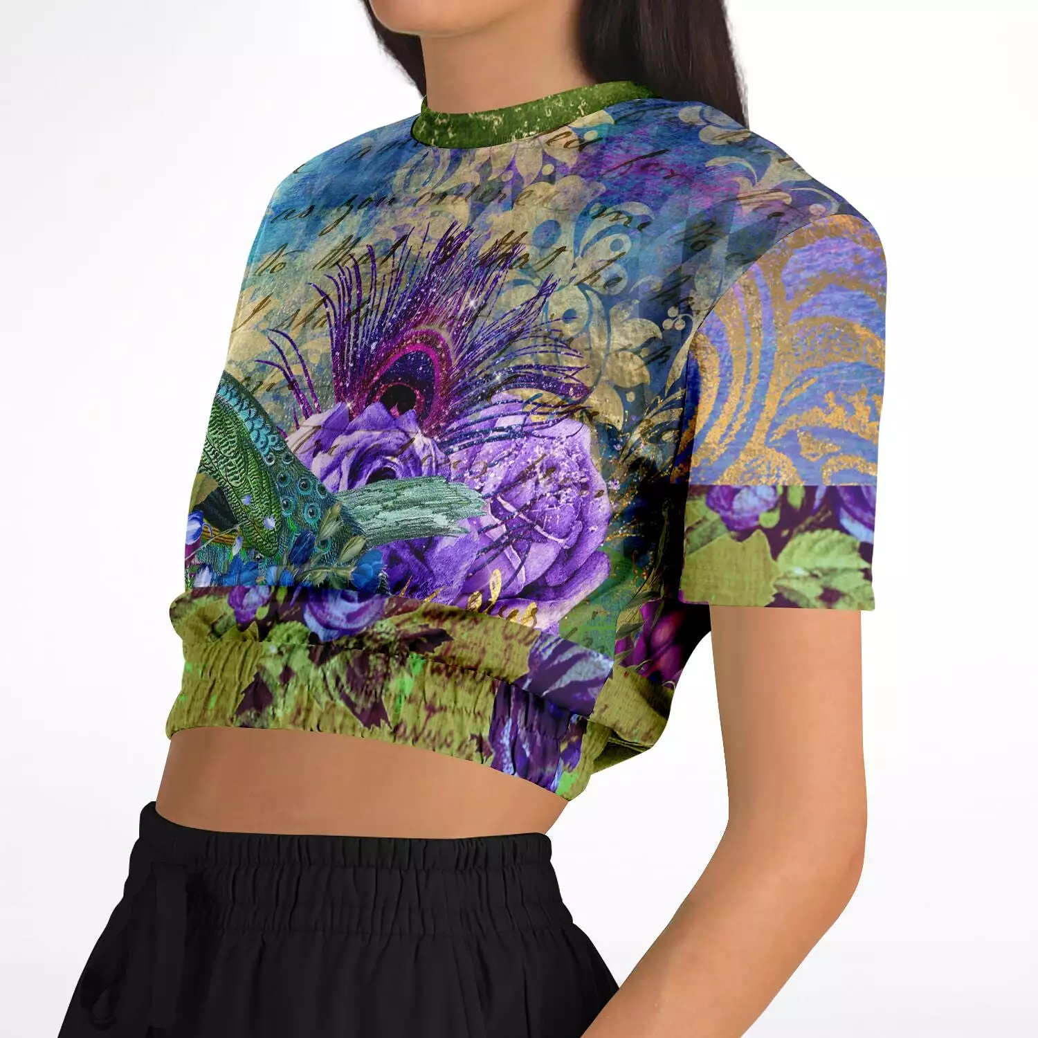 Purple Short Sleeve Cropped Sweater in Eco-Poly Material