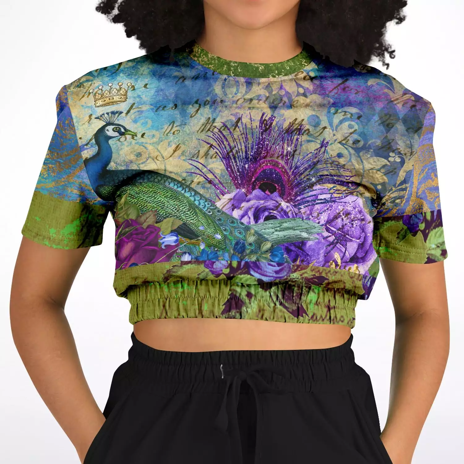 Purple Short Sleeve Cropped Sweater in Eco-Poly Material