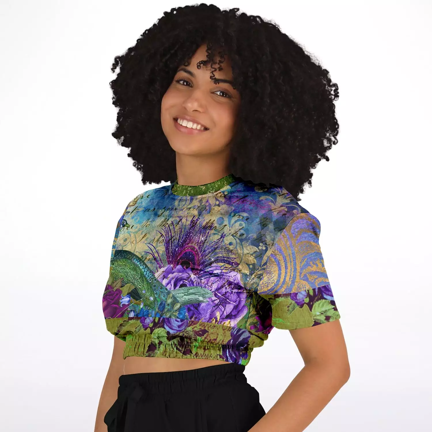 Purple Short Sleeve Cropped Sweater in Eco-Poly Material