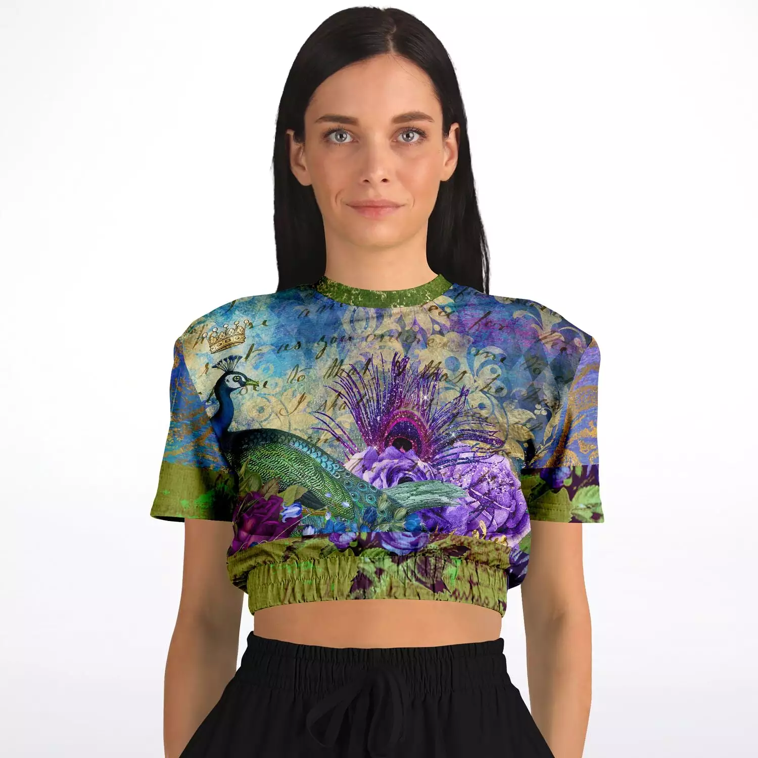 Purple Short Sleeve Cropped Sweater in Eco-Poly Material