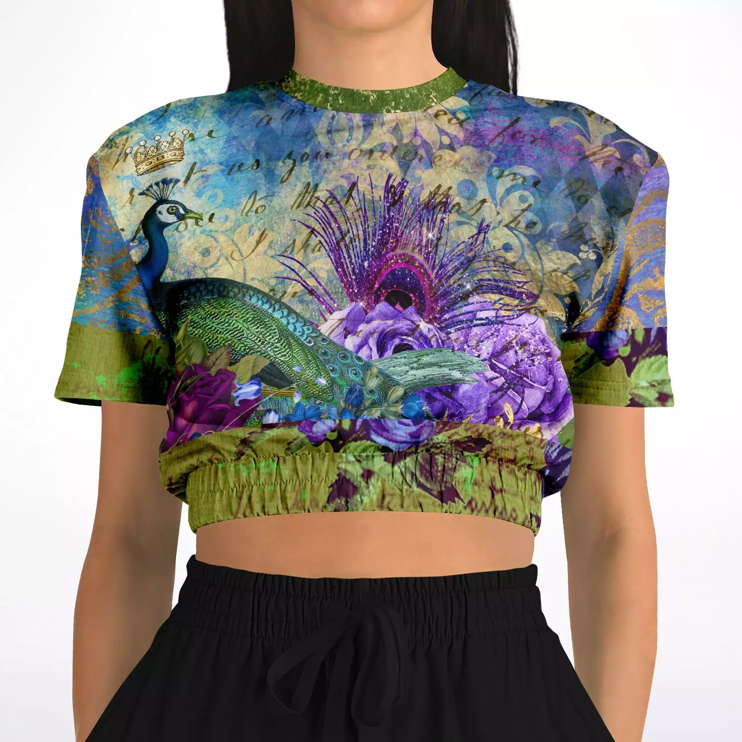 Purple Short Sleeve Cropped Sweater in Eco-Poly Material