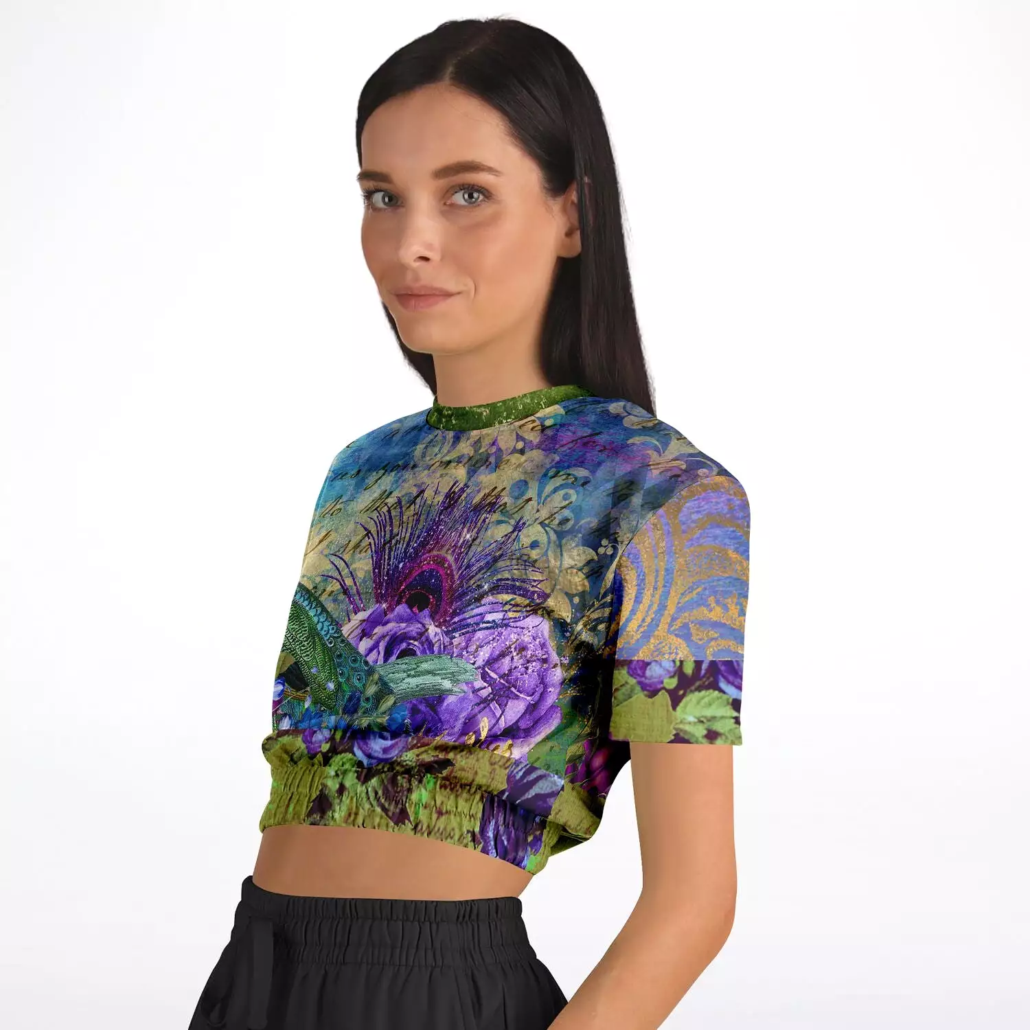 Purple Short Sleeve Cropped Sweater in Eco-Poly Material