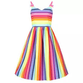 Rainbow Print 1950s Swing Dress for Summer