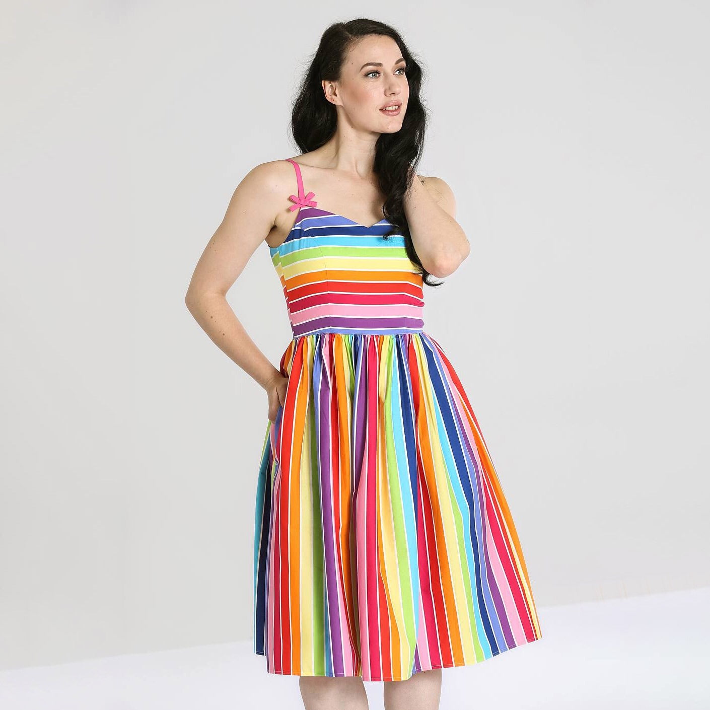 Rainbow Print 1950s Swing Dress for Summer