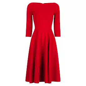 Red 3/4 Sleeve Boat Neck Audrey Hepburn Style 50s Swing Dress - Shop now