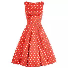 red and white polka dot dress, 50s swing dress, Audrey Hepburn style